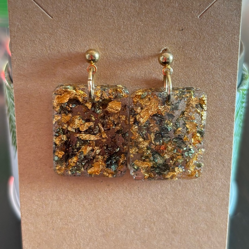 Gold and Black Flake Earrings